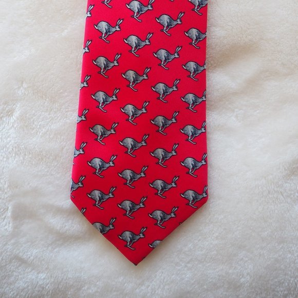 Hermes Other - Hermes 100% Silk Tie Hares/Rabbits Red 7256 MA